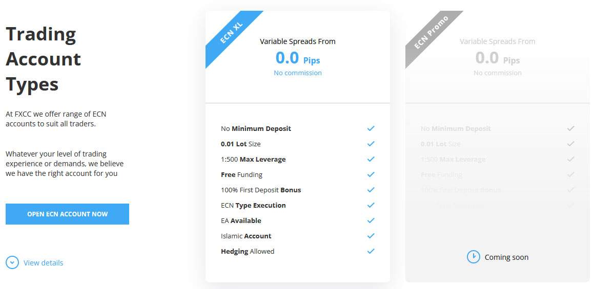 FXCC Account Types